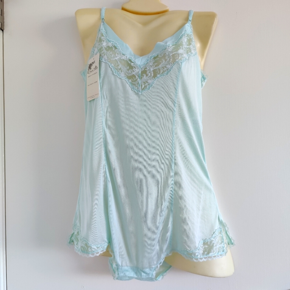 NWT Knit Silk Lingerie Romper | Knit Bodysuit/Playsuit- Aqua